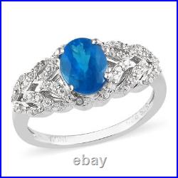 Ct 2 925 Sterling Silver Neon Apatite White Cubic Zirconia CZ Ring Size 7