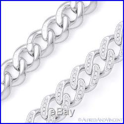Cuban Curb Link CZ Crystal 10.2mm Chain Bracelet. 925 Sterling Silver with Rhodium