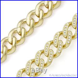 Cuban Curb Link CZ Crystal Chain Necklace. 925 Sterling Silver & 14k Yellow Gold