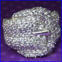 Cubic Zirconia 0.925 Sterling Silver 3/4 Buckle Estate Band Ring size 7
