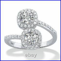 Cubic Zirconia 925 Sterling Silver 2-Stone Halo Ring