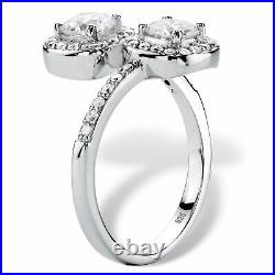 Cubic Zirconia 925 Sterling Silver 2-Stone Halo Ring