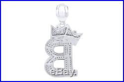 Cubic Zirconia B Crown Hip Hop Pendant 14K White Gold Over 925 Sterling Silver
