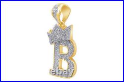 Cubic Zirconia B Crown Pendant 14K Yellow Gold Over 925 Sterling Silver