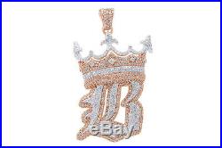Cubic Zirconia B Crown Small Hip Hop Pendant 14K Rose Gold Over Sterling Silver
