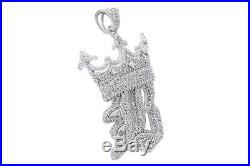 Cubic Zirconia B Crown Small Hip Hop Pendant 14K White Gold Over Sterling Silver