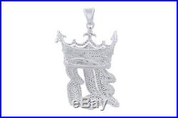 Cubic Zirconia B Crown Small Hip Hop Pendant 14K White Gold Over Sterling Silver