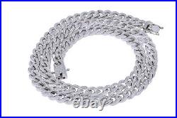Cubic Zirconia Cuban Chain Necklace 14K White Gold Over 925 Sterling Silver