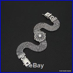 Cubic Zirconia Flower 925 Sterling Silver Greek Handmade Chain Bracelet