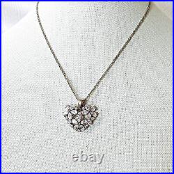 Cubic Zirconia Flowers Heart Shaped Pendant Necklace Sterling Silver 18 to 21