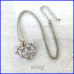 Cubic Zirconia Flowers Heart Shaped Pendant Necklace Sterling Silver 18 to 21