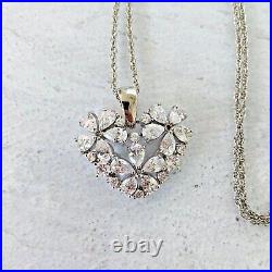 Cubic Zirconia Flowers Heart Shaped Pendant Necklace Sterling Silver 18 to 21