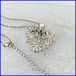 Cubic Zirconia Flowers Heart Shaped Pendant Necklace Sterling Silver 18 to 21