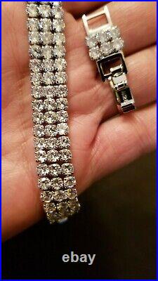 Cubic Zirconia In 925 Sterling Silver Three Row Tennis Bracelet 6- 8