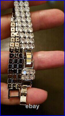 Cubic Zirconia In 925 Sterling Silver Three Row Tennis Bracelet 6- 8