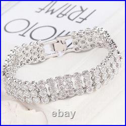 Cubic Zirconia In 925 Sterling Silver Three Row Tennis Bracelet 6- 8