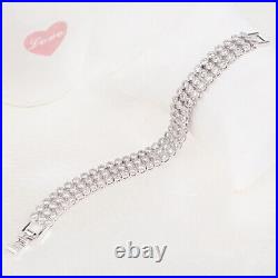 Cubic Zirconia In 925 Sterling Silver Three Row Tennis Bracelet 6- 8