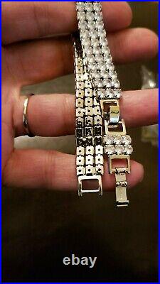 Cubic Zirconia In 925 Sterling Silver Three Row Tennis Bracelet 6- 8