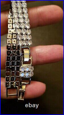 Cubic Zirconia In 925 Sterling Silver Three Row Tennis Bracelet 6- 8