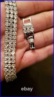 Cubic Zirconia In 925 Sterling Silver Three Row Tennis Bracelet 6- 8