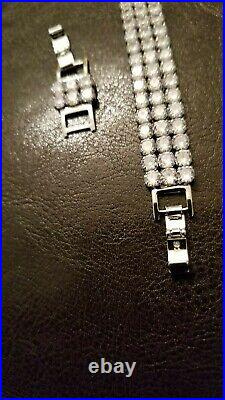 Cubic Zirconia In 925 Sterling Silver Three Row Tennis Bracelet 6- 8