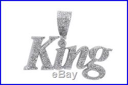 Cubic Zirconia KING Hip Hop Pendant 14K White Gold Over 925 Sterling Silver