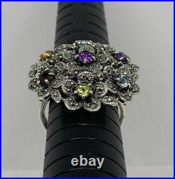 Cubic Zirconia Marcasite 925 Sterling Silver Chunky 8.4g Flower Ring Size US 8