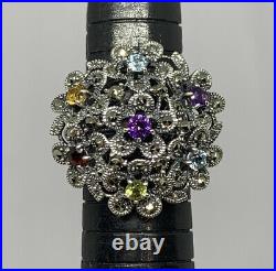 Cubic Zirconia Marcasite 925 Sterling Silver Chunky 8.4g Flower Ring Size US 8