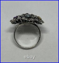 Cubic Zirconia Marcasite 925 Sterling Silver Chunky 8.4g Flower Ring Size US 8