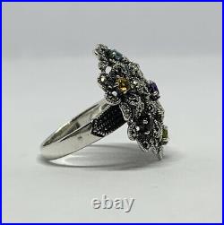 Cubic Zirconia Marcasite 925 Sterling Silver Chunky 8.4g Flower Ring Size US 8