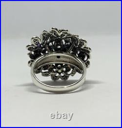 Cubic Zirconia Marcasite 925 Sterling Silver Chunky 8.4g Flower Ring Size US 8