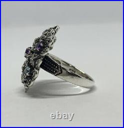 Cubic Zirconia Marcasite 925 Sterling Silver Chunky 8.4g Flower Ring Size US 8