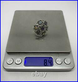 Cubic Zirconia Marcasite 925 Sterling Silver Chunky 8.4g Flower Ring Size US 8