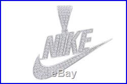 Cubic Zirconia NIKE Hip Hop Pendant 14K White Gold Over 925 Sterling Silver