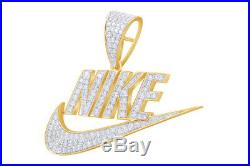 Cubic Zirconia NIKE Hip Hop Pendant 14K Yellow Gold Over 925 Sterling Silver