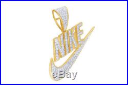 Cubic Zirconia NIKE Hip Hop Pendant 14K Yellow Gold Over 925 Sterling Silver