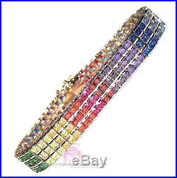 Cubic Zirconia Rainbow Cz 925 Sterling Silver Gods Promise Triple Row Bracelet