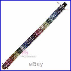 Cubic Zirconia Rainbow Cz 925 Sterling Silver Gods Promise Triple Row Bracelet