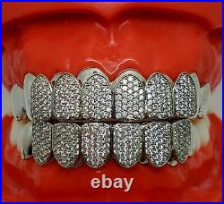 Custom fit Sterling Silver Fully Stones Honeycomb set Cubic CZ Blocks Grillz