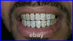 Custom fit Sterling Silver Fully Stones Honeycomb set Cubic CZ Blocks Grillz