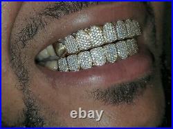 Custom fit Sterling Silver Fully Stones Honeycomb set Cubic CZ Blocks Grillz