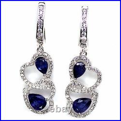 DEEP BLUE SAPPHIRE & WHITE cubic zirconia EARRINGS 925 STERLING SILVER