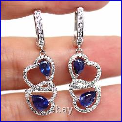 DEEP BLUE SAPPHIRE & WHITE cubic zirconia EARRINGS 925 STERLING SILVER