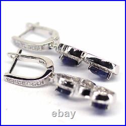 DEEP BLUE SAPPHIRE & WHITE cubic zirconia EARRINGS 925 STERLING SILVER