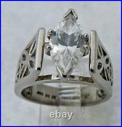 DIAMONIQUE 0.925 Sterling Silver Estate MARQUISE CUBIC ZIRCONIA RING size 6