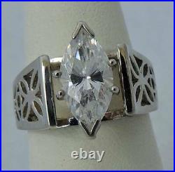 DIAMONIQUE 0.925 Sterling Silver Estate MARQUISE CUBIC ZIRCONIA RING size 6