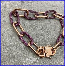 Dark Pink Drawn Chain Gemstone Bracelet Cubic Zirconia 925 Silver Rose Gold