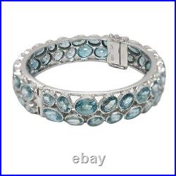 De Buman 2-Row Blue Cubic Zircon Sterling Silver Elegant Bangle Bracelet, 8.5'