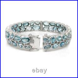 De Buman 2-Row Blue Cubic Zircon Sterling Silver Elegant Bangle Bracelet, 8.5'