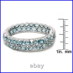 De Buman 2-Row Blue Cubic Zircon Sterling Silver Elegant Bangle Bracelet, 8.5'